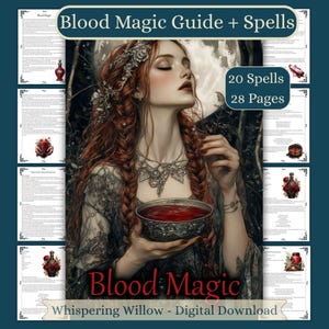 Blood Magic Guide + 20 Spells, Book of Shadows Grimoire Pages, Baby Witch Witchcraft