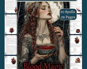 Blood Magic Guide + 20 Spells, Book of Shadows Grimoire Pages, Baby Witch Witchcraft