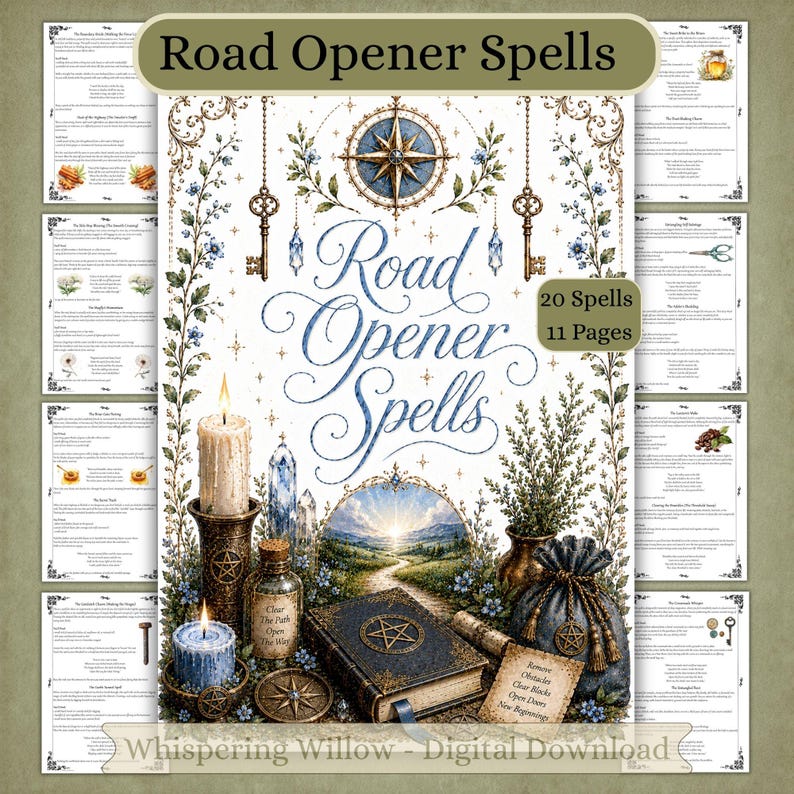 Road Opener Spells, Book of Shadows Grimoire Pages (PDF Download) image 1