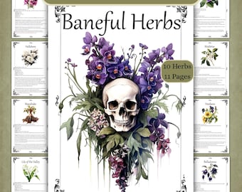 Baneful Herbs Digital Download, 10 Herb Pages, Witchcraft Grimoire Pages