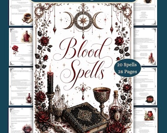 Blood Magic Guide + 20 Spells, Book of Shadows Grimoire Pages, Baby Witch Witchcraft