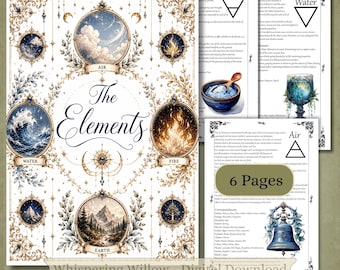 Páginas del grimorio de los Cinco Elementos, páginas del Libro de las Sombras para brujas principiantes (descarga digital)