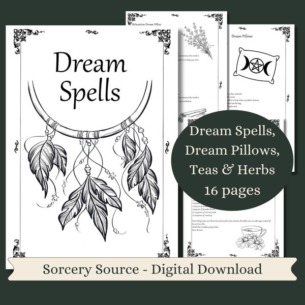 Dream Spells, BOS Pages, Digital Book, Grimoire Printable, Grimoire Pages, Wicca, Book of Shadows Pages, Baby Witch, Witchcraft, Spell Books