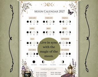 2027 Moon Calendar, Book of Shadows Grimoire Pages (JPG Download)