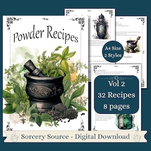 Magic Powder Recipes Vol 2, Book of Shadows Grimoire Pages, BOS Pages, Witchcraft, Baby Witch Tools, Wiccan Witch