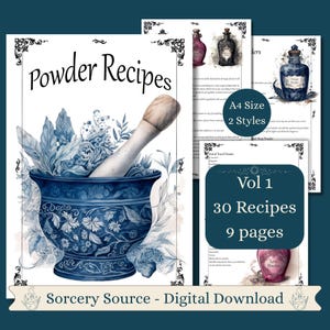 Magic Powder Recipes Vol 1, Book of Shadows Grimoire-pagina's, BOS-pagina's, hekserij, babyheksengereedschap, Wicca-heks