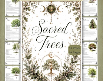 Sacred Trees Grimoire Pages, Witchcraft Tree Correspondences, Baby Witch Book of Shadows (Digital Download)