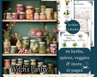 Witch&#39;s Pantry 96 Kitchen Herbs, Spices and Veggies, Kitchen Witchery BOS Grimoire Pages