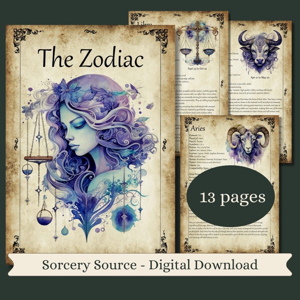 Zodiac Signs Correspondences for your Book of Shadows or Grimoire, Baby Witch Pages