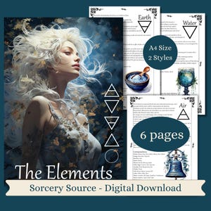 Introducción a los Cinco Elementos para tu Libro de las Sombras, páginas de grimorio para brujas bebés, páginas BOS, imprimibles de brujas, páginas de grimorio, Wicca