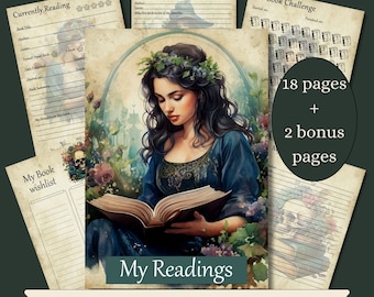 Diario de lectura de brujas con seguimiento de libros, registro de lectura, reseñas de libros y lista de deseos tamaño A5