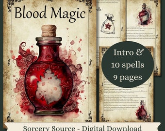 Blood Magic 10 Spells, Book of Shadows Grimoire Pages, Baby Witch Witchcraft