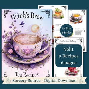 Witch’s Brew 9 Tea Recipes, BOS Pages, Grimoire Pages, Book of Shadows, Witchcraft, Baby Witch Tools, Wiccan Witch