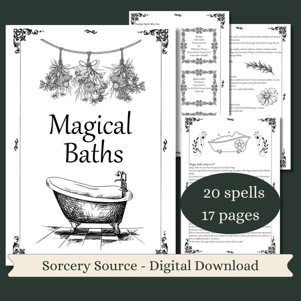 Magical Baths, Book Of Shadows Pages, BOS Pages, Witchcraft, Digital Book, Grimoire Printable, Baby Witch, Grimoire Pages, Spell Books