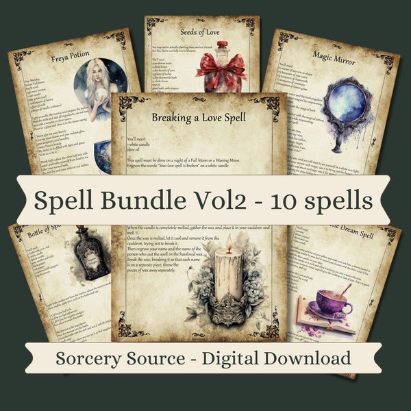 Spell Bundle Vol.2, BOS Pages, Grimoire Pages, Baby Witch, Witchcraft, Spell Book, Wiccan Spells, Book of Shadows Printable