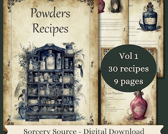 Magic Powders Recipes Vol 1, Book of Shadows Grimoire Pages, BOS Pages, Witchcraft, Baby Witch Tools, Wiccan Witch