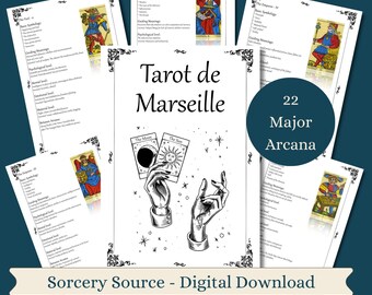 Tarocchi di Marsiglia 22 Arcani Maggiori per Principianti, Carte dei Tarocchi, Pagine Stampabili del Grimorio, Libro delle Ombre, Baby Witch