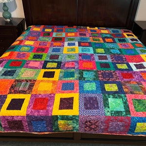 Batik king size quilt in block in a block pattern image 7