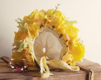 Floral Bonnet, Spring colourful, Flower bonnet, Photography Props, Baby bonnet, Designed by anilita