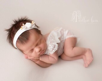 Off White Newborn Photography Props Baby Girl Lace Romper Newborn Baby Photo Props Outfits 