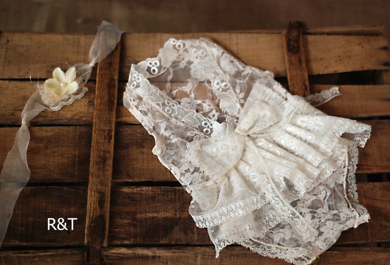 photography prop lace newborn girl lace romper newborn lace RTS new romper Newborn girl romper with tieback.baby romper