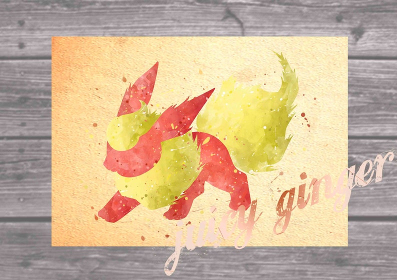 Pokemon Flareon Poster Anime Watercolor Home Decor Art | Etsy