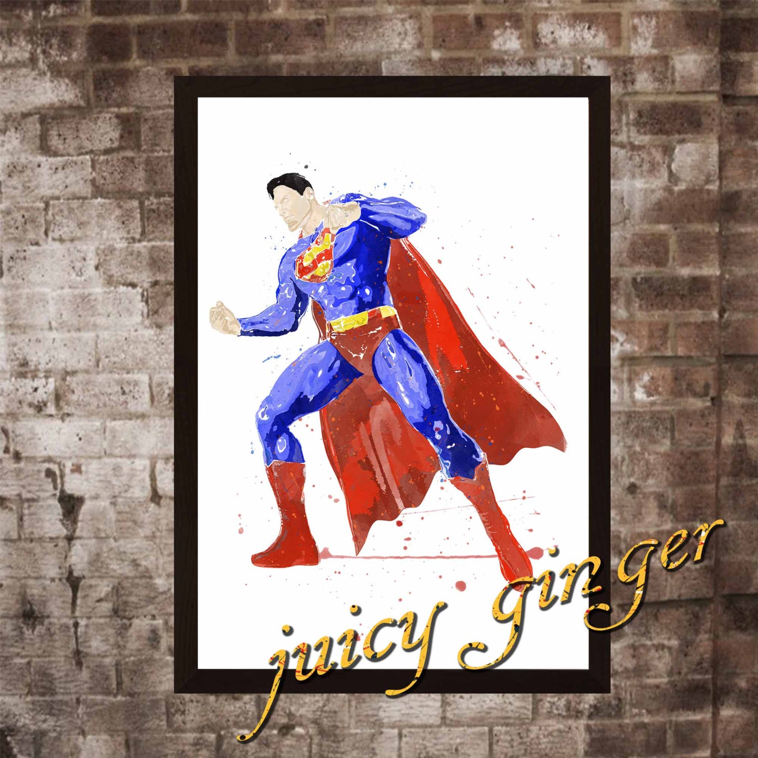 Superman art print Superman watercolor poster Art Print Etsy