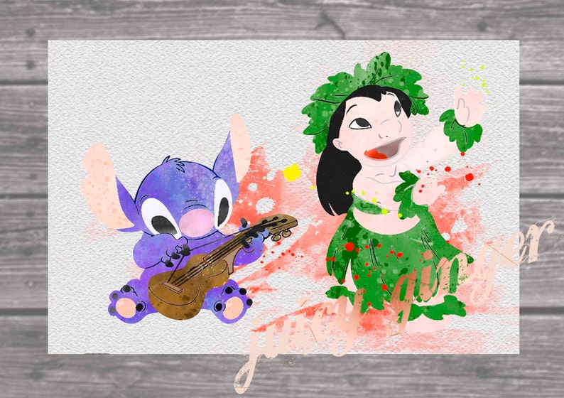Lilo and Stitch Art Print Watercolor Poster Art Print | Etsy