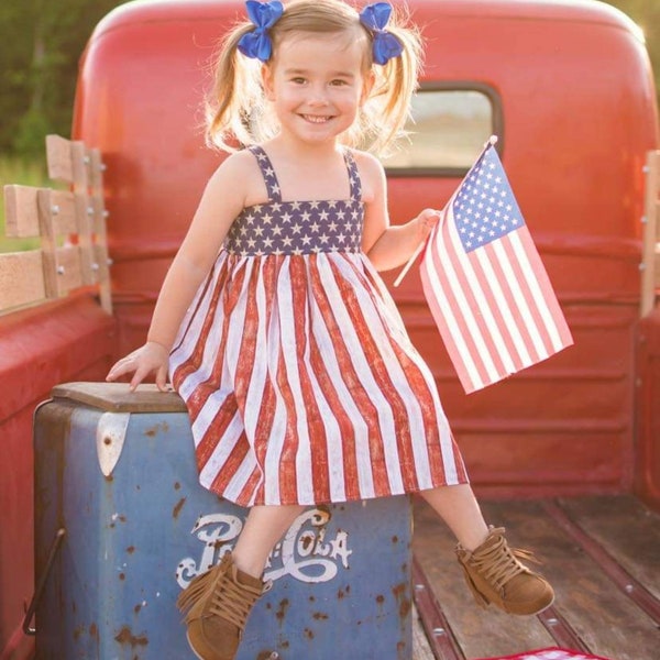 American Flag Dress, Patriotic outfit, Rustic Flag Dress, Memorial Day outfit, Independence Day dress, girls dress