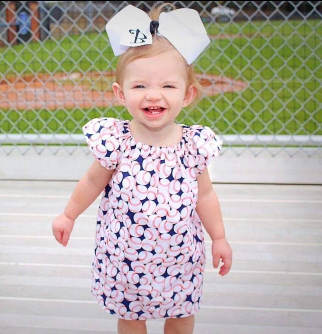 Baseball Dress, Short Sleeve Baseball Dress, Peasant Dress, Biggest Fan