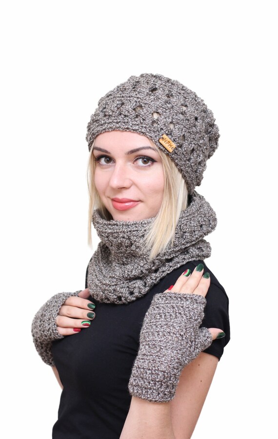 Knitted set of 3 items for women Hat and Scarf and Mittens Etsy