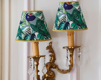 Pair of “The Happy Parrot” clip-on lampshades