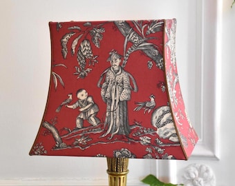 Pantalla de lámpara pagoda "Señores de China" en toile de Jouy