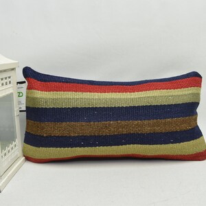 striped kilim pillow / throw pillow / sofa pillow / 10x20 lumbar kilim pillow / turkish pillow /boho decor/ kilim cushion cover / code 2404