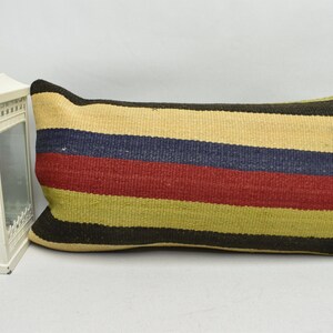 Handwoven kilim pillow, Tribal pillow, Nomadic pillow, Turkey pillow, Aztec pillow, Decorative pillow, 12x24  pillow cover, code 4626