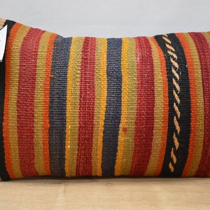 striped kilim pillow cover / turkish handmade wool pillow / throw pillow / home decor pillow / sofa pillow / 12x20 pillow cover code 4177