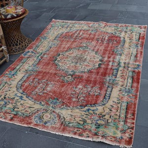 Vintage area rug, Oriental rug, Office rug, Tribal rug, Livingroom rug, Handmade rug, Turkish rug, 4.6 x 6.9 Ft,Boho rug, Oushak rug Zda1357