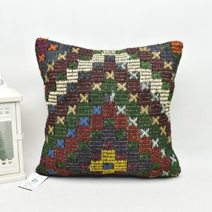 turkish kilim pillow / throw kilim pillow / decorative kilim pillow / handmade kilim pillow / boho pillow / 18x18 pillow cover / code 4636