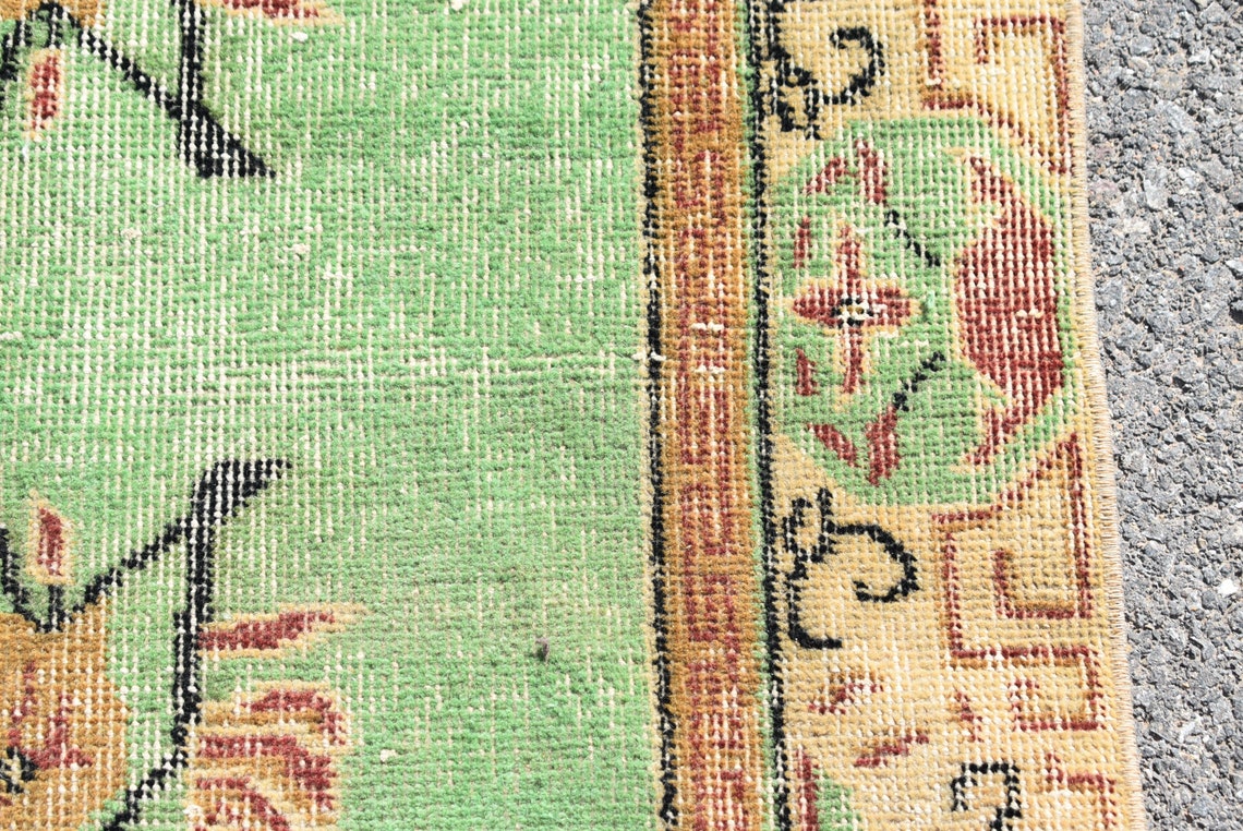 Vintage Area Rug Green Rug Bohemian Rug Tribal Rug Etsy