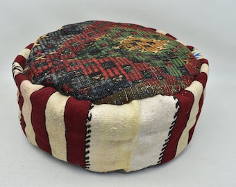 Patio decor pouf, 20x20x10 inches Vintage pouf, Garden decor, Pet cushion, Anatolian kilim pouf, Moroccan pouf, Ottoman pouffe, code 422