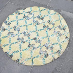 Beige Circle rug, Ethnic rug, Turkish rug, Round rug, Handmade rug, 3.2 x 3.2 Ft Small rug, Bathroom Area rug, Oushak rug, Boho rug, ZD8256