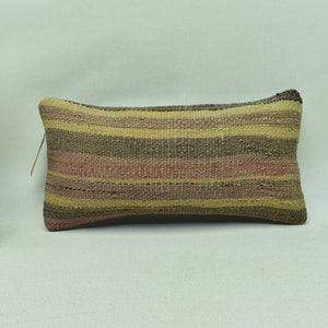 Copertura del cuscino, cuscino Boho, cuscino in lana organica, piccolo cuscino kilim lombare, copertura del cuscino fatta a mano, codice copertura del cuscino 8 x 16 757