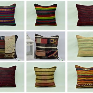 Anatolian kilim pillows, Handwoven kilim pillow, Bedding pillow, Throw pillow, Decorative wool kilim pillow, 16x16 Pillow cover, SET B