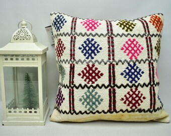turkish unique kilim pillow cover / ethnic pillow / decorative kilim pillow / special pillow / sofa pillow / 18x18 pillow cover code 6951