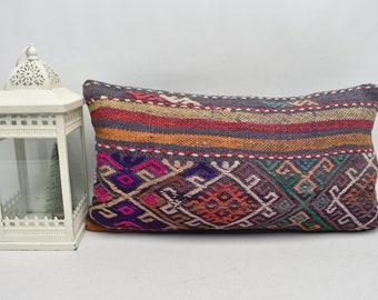 Boho Kelim Kissen, Lenden Kelim Kissen, Stammes Kelim Kissen, Home Dekor Kissen, Ethno Kelim Kissen, 12x24 Kissenbezug, Code 4122