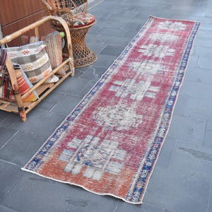 Turkish runner rug, Vintage rug, 2.6 x 11 Ft, Runner rug, Boho rug, Decorative rug, Oushak rug, Anatolian rug, Hallway rug, Wool rug ZDA1204
