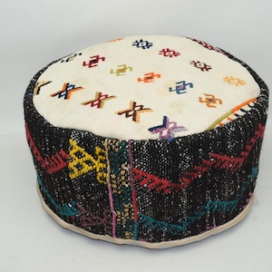 Round pouf, Turkish kilim pouf, Handwoven kilim pouf, Floor pouf, Moroccan pouf, Decorative Pouffe, Beanbag, 20x20 height 10 inches code 662