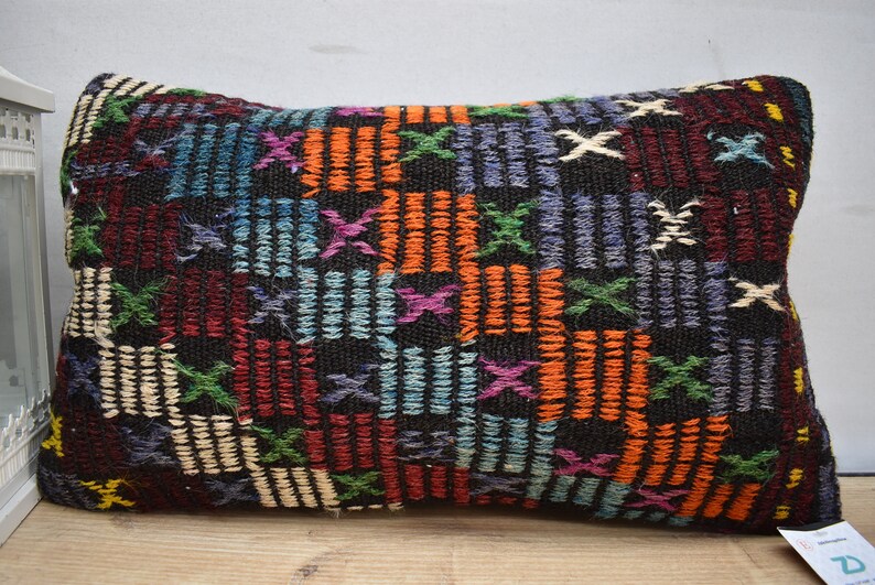 ottoman pillow rustic kilim pillow tribal kilim pillow home decor pillow boho pillow organic pillow 12x20 pillow cover code 3659