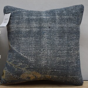turkish rug pillow cover / organic wool pillow / decorative pillow / home decor / nomadic wool pillow / 16x16 pillow cover code 12242