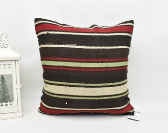 Striped pillow cover, Anatolian kilim pillow, 18x18 nomadic pillow, Patio decor pillow, Natural pillow, Anatolian pillow case, code 4175